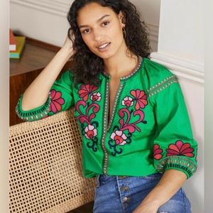 Boden Louise Mid Sleeve Popover in Rich Emerald